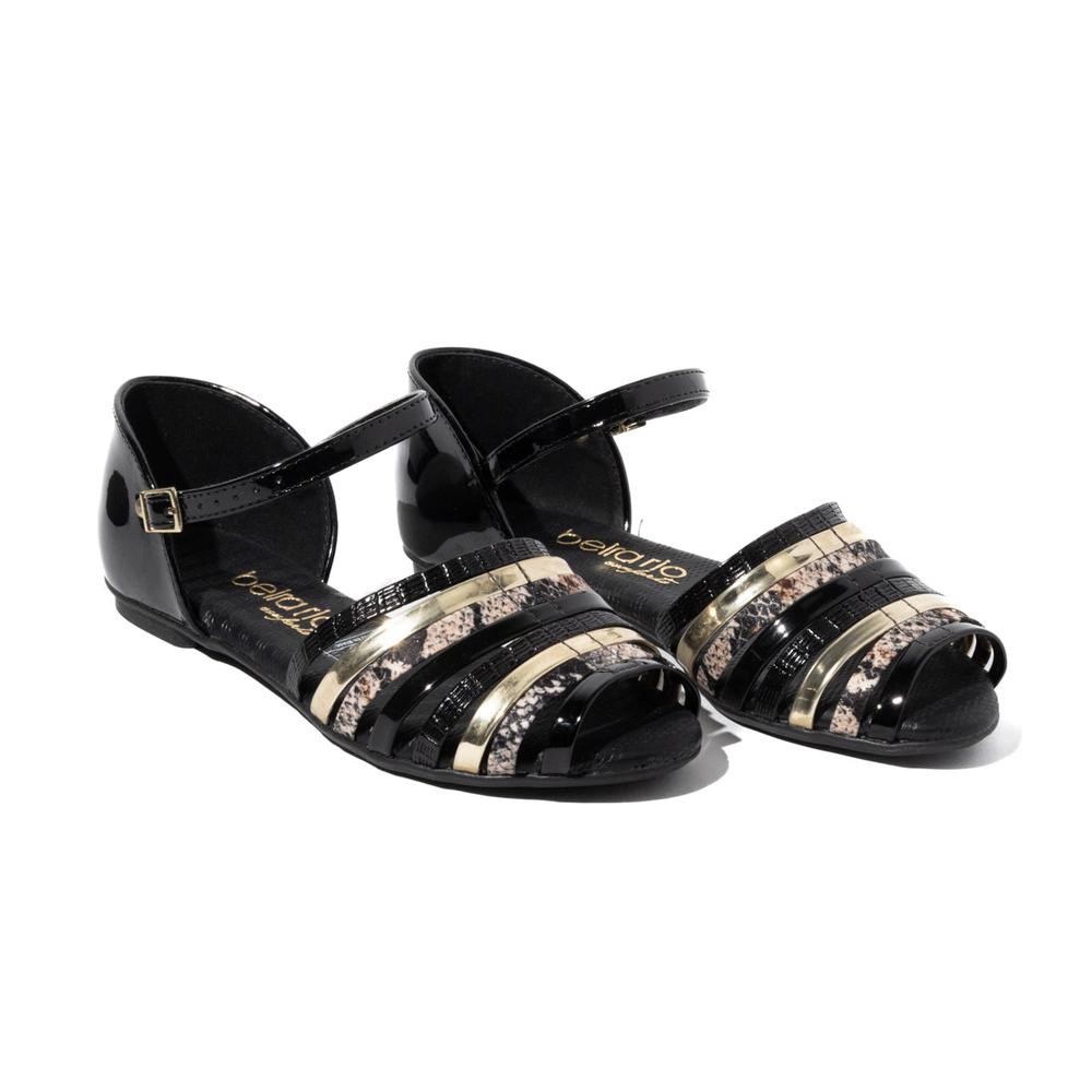 Foto 6 pulgar | Sandalia Flat Beira Rio Romy Franjas Negro Para Mujer