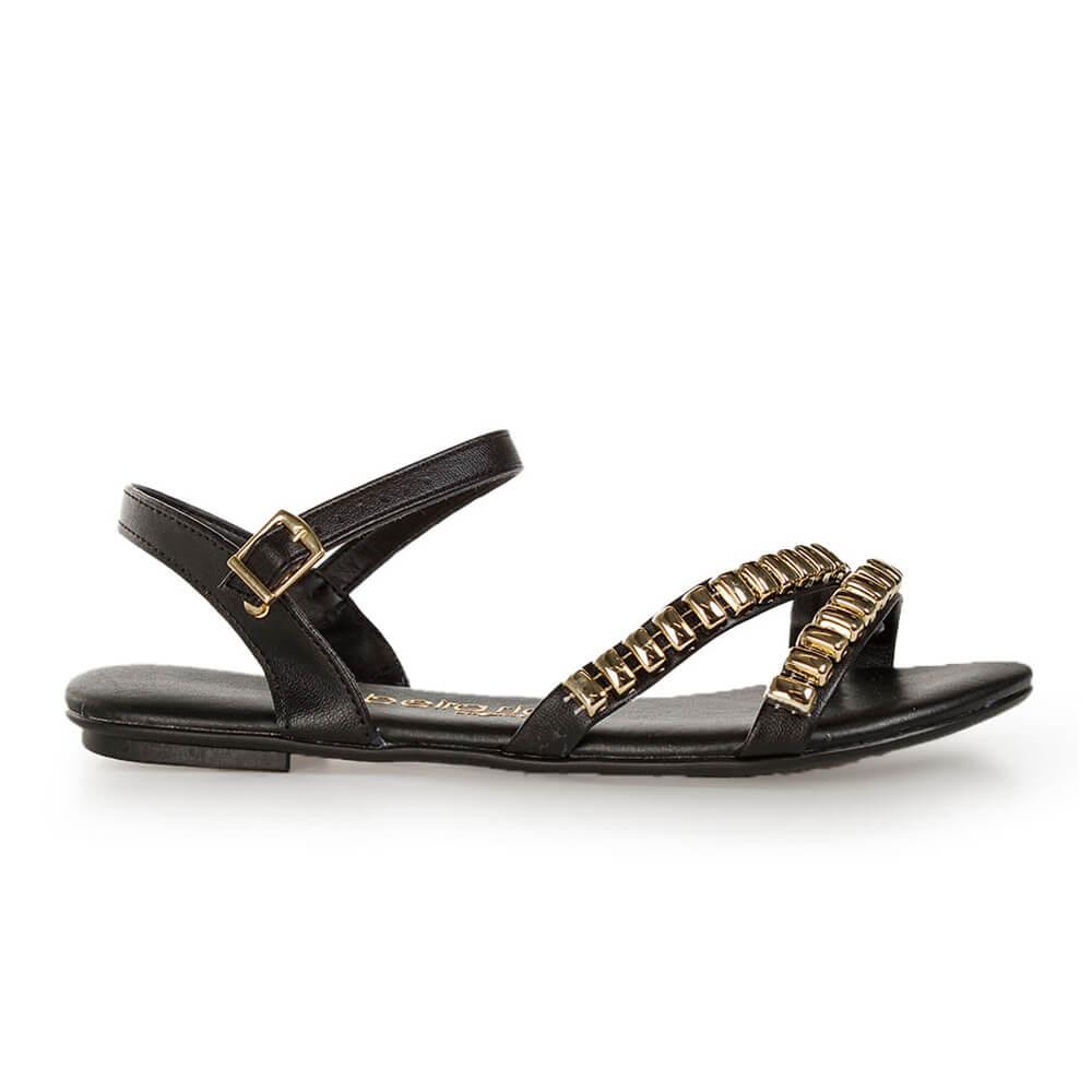 Sandalia Flat Para Mujer Beira Rio Rossella Tren Negro