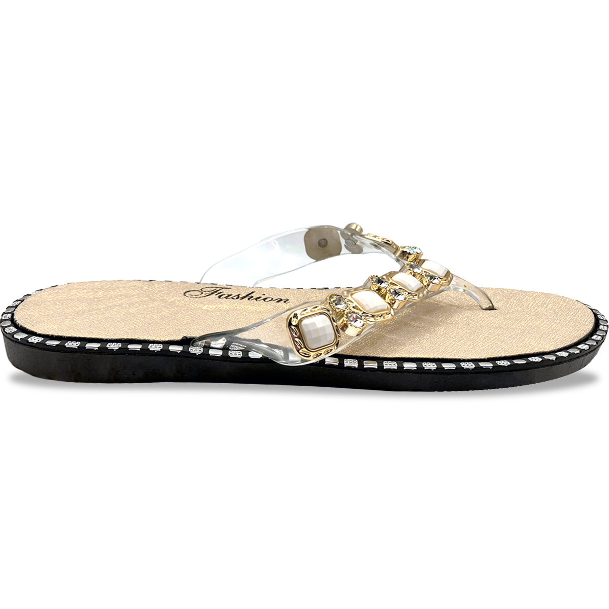 Foto 4 pulgar | Sandalia Elegante Shendy Vendy con Pedrería de Cristales Brillantes Dorada