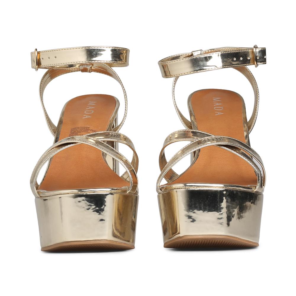 Foto 4 pulgar | Sandalia De Tacón Mada Diamond  Para Mujer Dorado