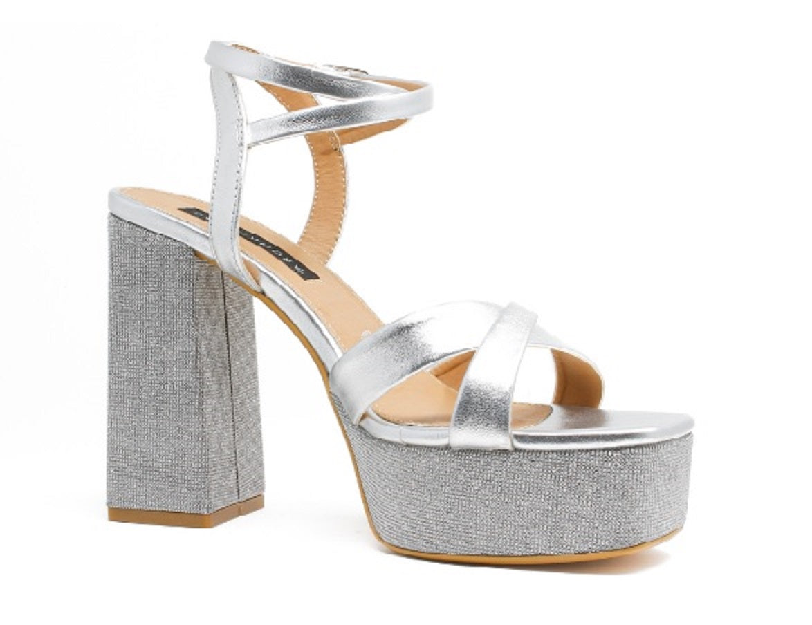 Foto 1 | Sandalias de Tacón Salamandra Plateadas para Mujer