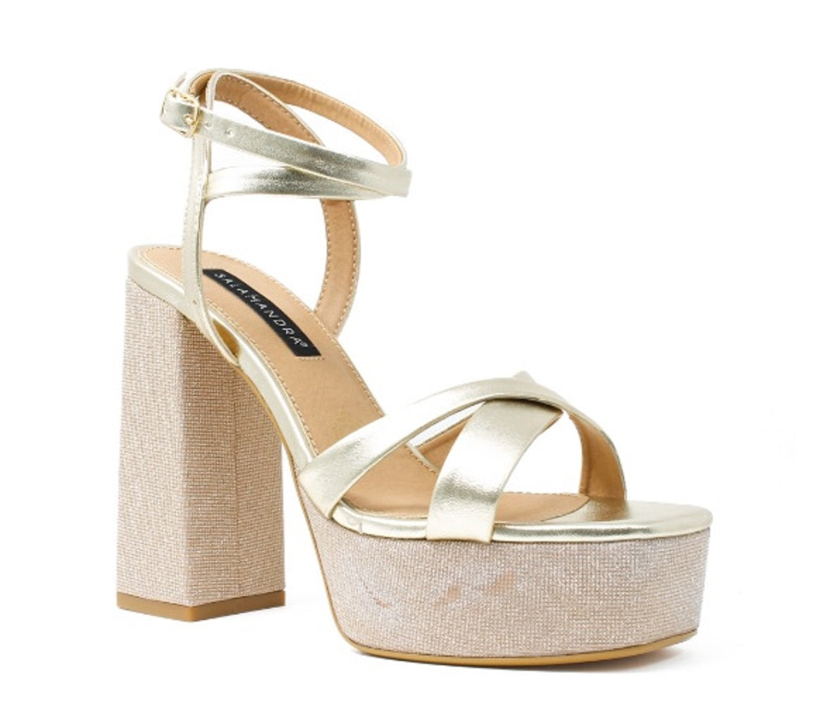 Foto 1 | Sandalias de Tacón Salamandra Doradas para Mujer