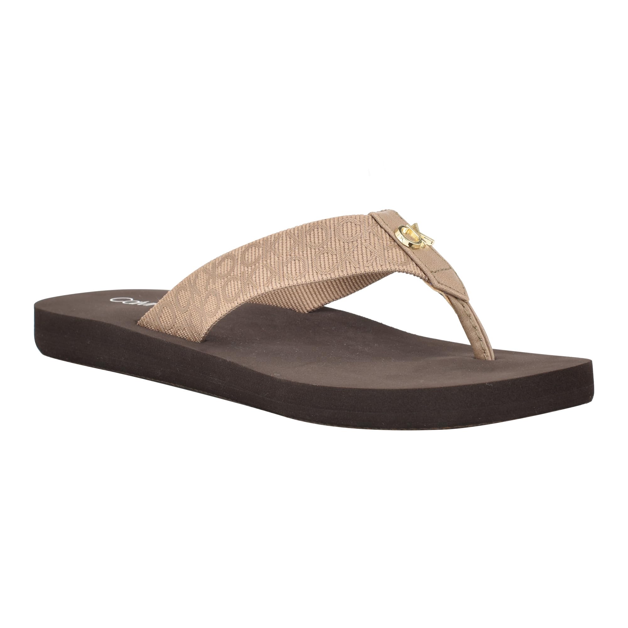 Foto 2 pulgar | Chanclas Calvin Klein Caluha con Logotipo color Marfil para Mujer - Venta Internacional