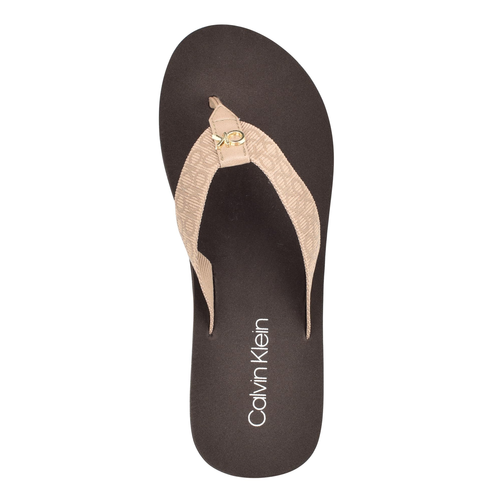 Foto 3 pulgar | Chanclas Calvin Klein Caluha con Logotipo color Marfil para Mujer - Venta Internacional