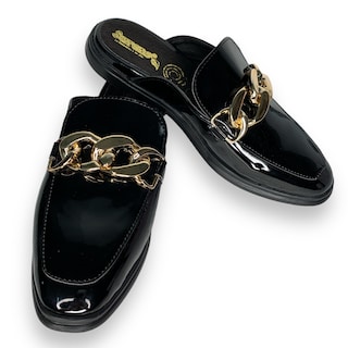 Foto 2 | Flats Mules David Serrano Charol Negros Cadena Gruesa para Mujer