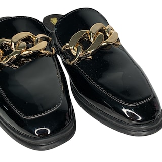 Foto 3 | Flats Mules David Serrano Charol Negros Cadena Gruesa para Mujer