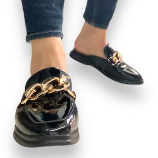Foto 5 | Flats Mules David Serrano Charol Negros Cadena Gruesa para Mujer