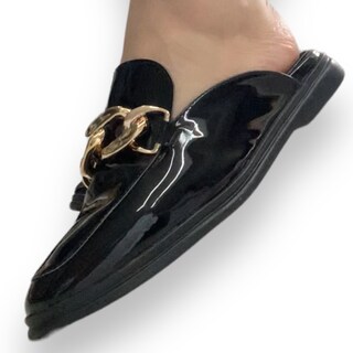 Foto 6 | Flats Mules David Serrano Charol Negros Cadena Gruesa para Mujer