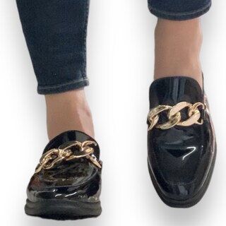 Foto 7 | Flats Mules David Serrano Charol Negros Cadena Gruesa para Mujer