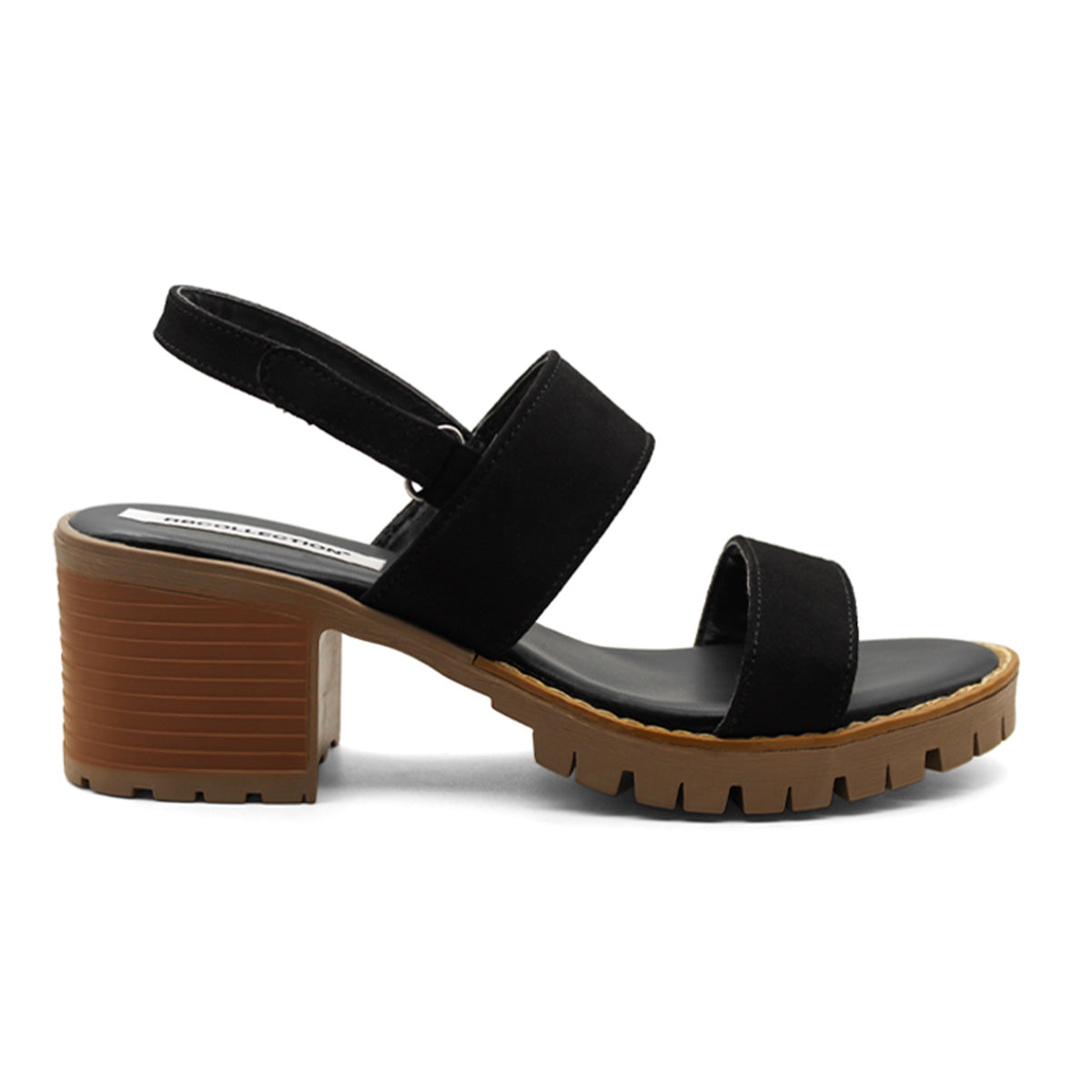 Foto 2 | Sandalia RBCollection Negra con Tacón Exterior Gamuza para Mujer