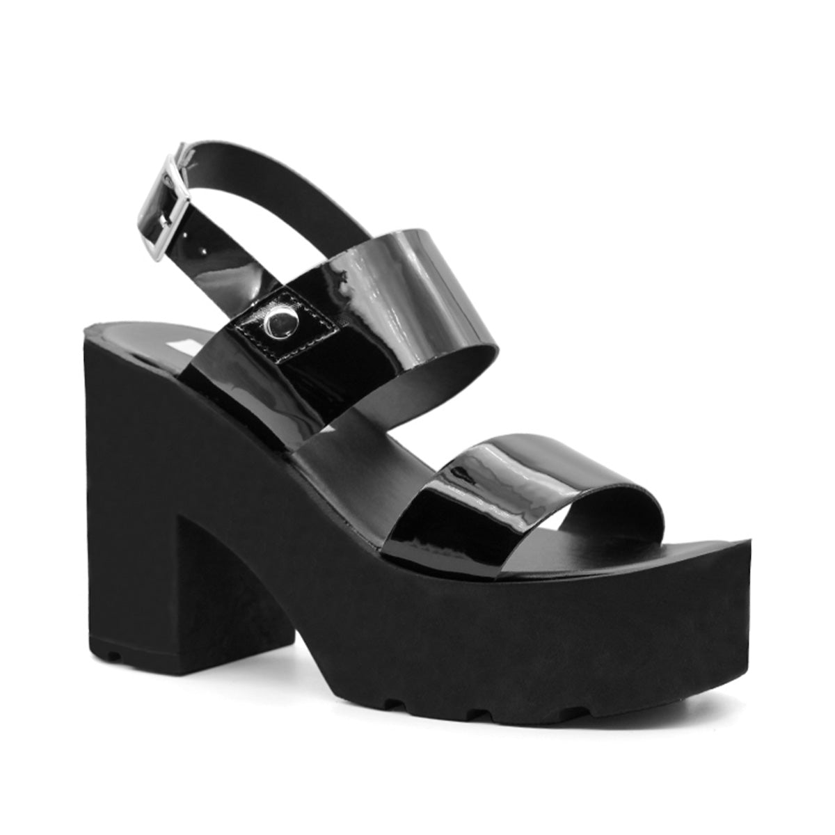 Sandalia RBCollection Negra con Tacón Exterior Charol para Mujer