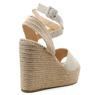 Foto 3 | Sandalias con Plataforma RBCollection Exterior Textil Beige para Mujer