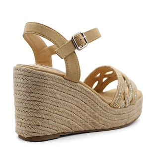 Foto 3 | Sandalias con Plataforma RBCollection Exterior Textil Beige para Mujer