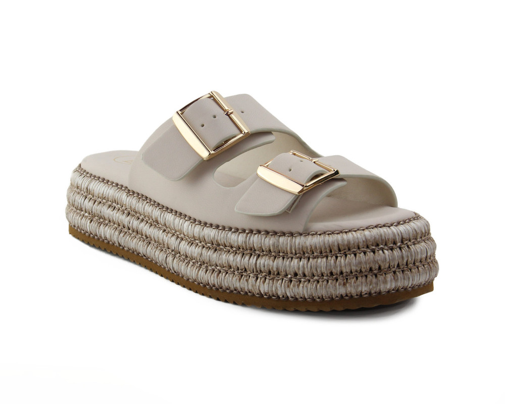 Sandalia Tipo Cuña Para Mujer Lob Footwear Pu Beige 92404085