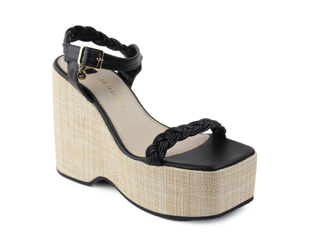 Foto 1 | Sandalia Tipo Cuña Para Mujer Lob Footwear Pu Negro 92704076