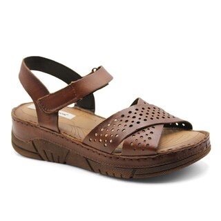 Foto 1 | Sandalias De Piso Exterior Piel Color Café Para Mujer De Rbcollection
