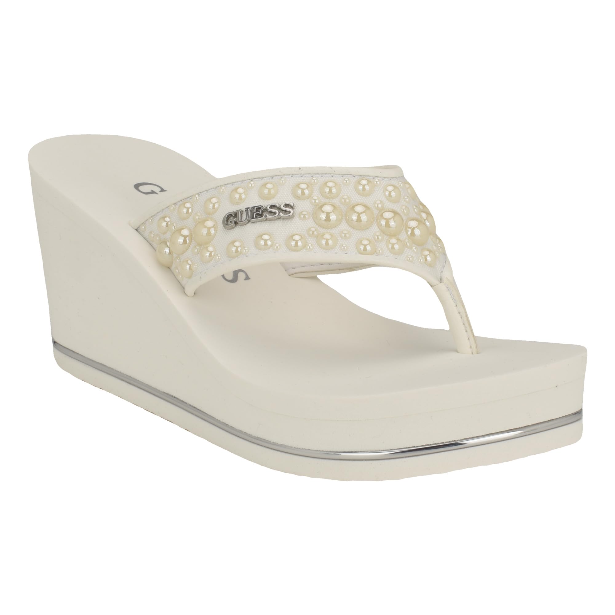 Foto 2 pulgar | Sandalia Con Cuña Guess Silus Para Mujer, Color Blanco Con Tacón De 7,5 Cm - Venta Internacional.