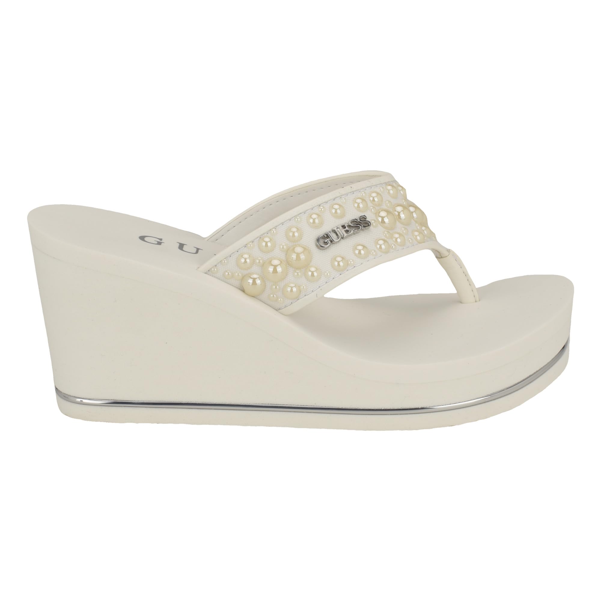 Foto 6 pulgar | Sandalia Con Cuña Guess Silus Para Mujer, Color Blanco Con Tacón De 7,5 Cm - Venta Internacional.