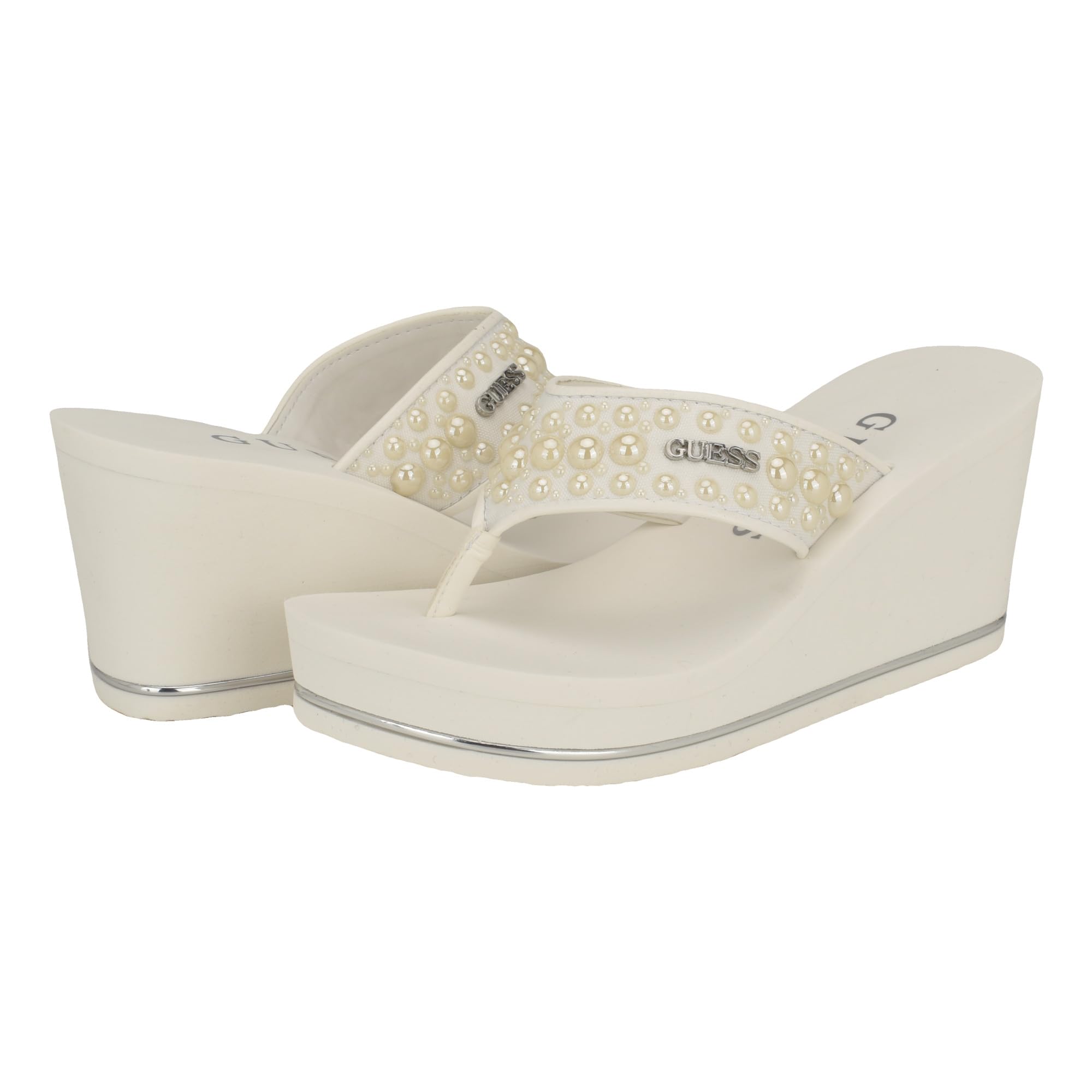 Foto 7 pulgar | Sandalia Con Cuña Guess Silus Para Mujer, Color Blanco Con Tacón De 7,5 Cm - Venta Internacional.