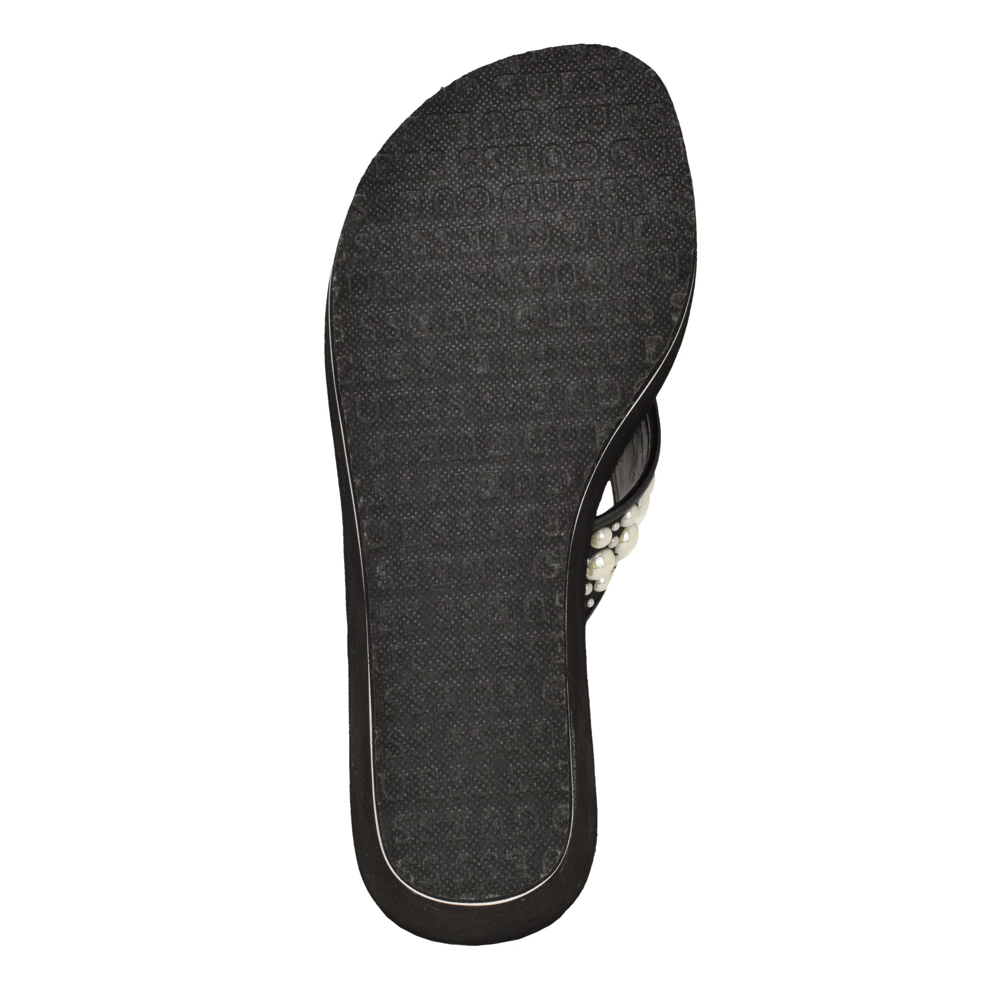 Foto 5 pulgar | Sandalia Con Cuña Guess Silus Para Mujer, Color Negro Con Correa De Perlas - Venta Internacional.