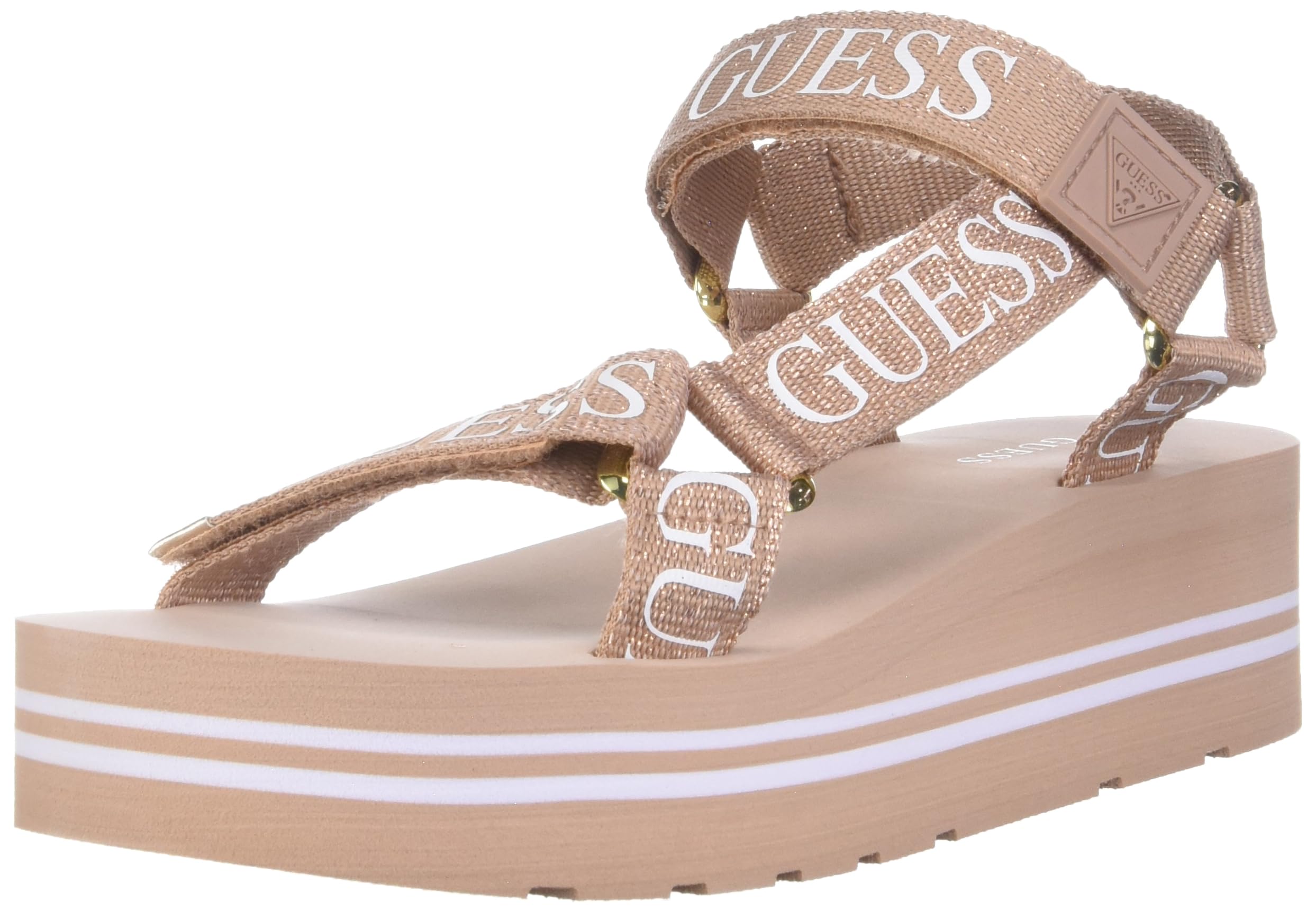 Foto 2 pulgar | Sandalia Con Cuña Guess Avin Para Mujer En Oro Rosa, Talla 9.5 - Venta Internacional.