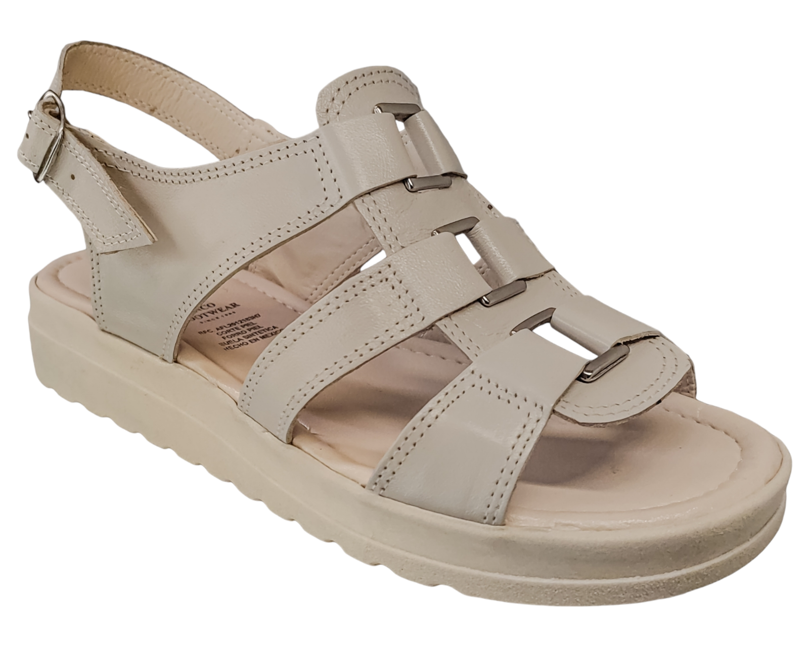 Foto 2 pulgar | Sandalias Casuales Enco Footwear Beige Piel Vacuno de Broche Versátil para Mujer