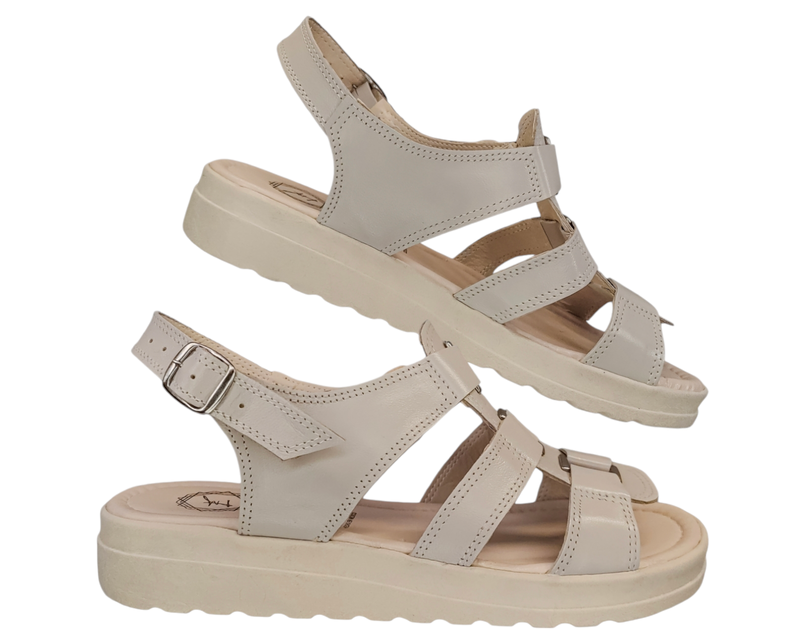 Foto 3 pulgar | Sandalias Casuales Enco Footwear Beige Piel Vacuno de Broche Versátil para Mujer