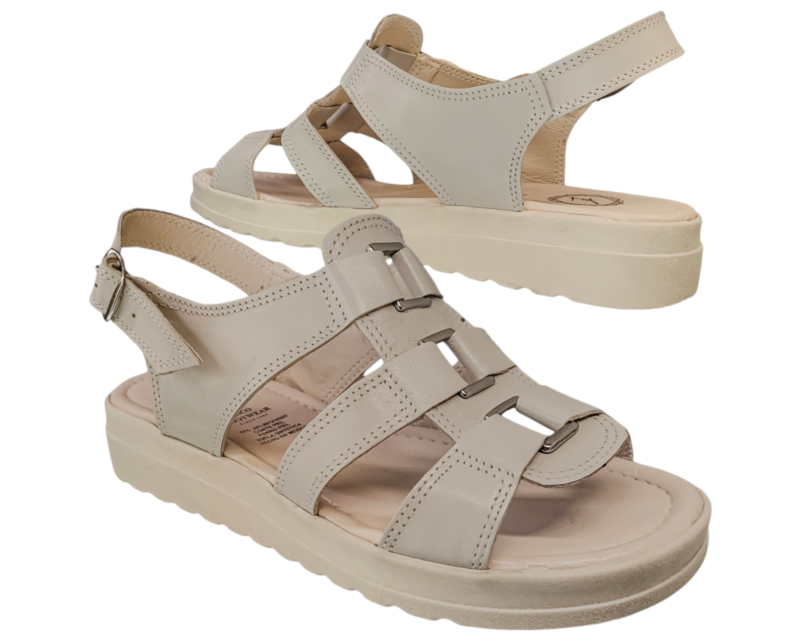 Foto 5 pulgar | Sandalias Casuales Enco Footwear Beige Piel Vacuno de Broche Versátil para Mujer