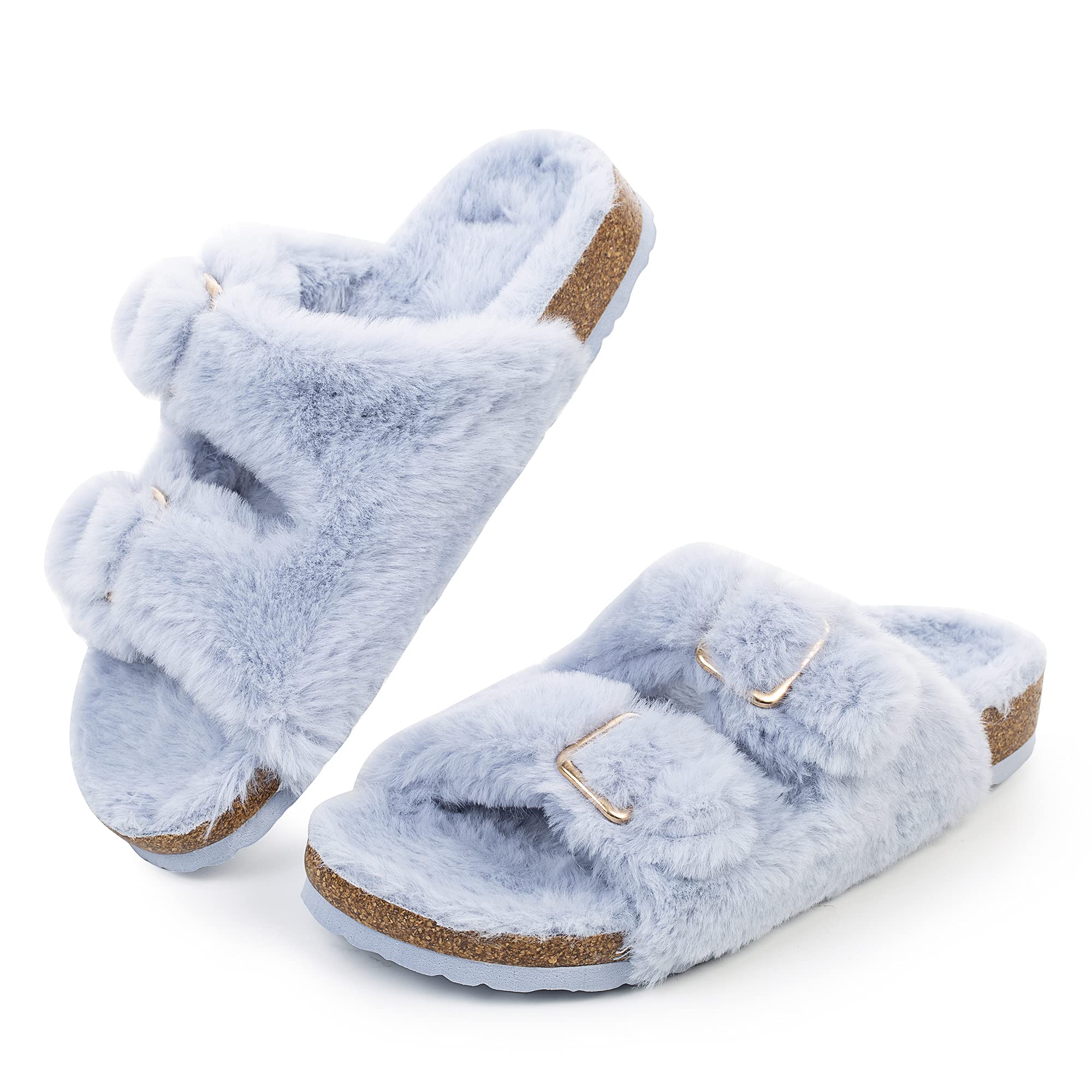 Foto 2 pulgar | Zapatilla Fitory Para Mujer Con Punta Abierta, Piel De Conejo Sintética, Color Azul, Talla 7 - Venta Internacional.