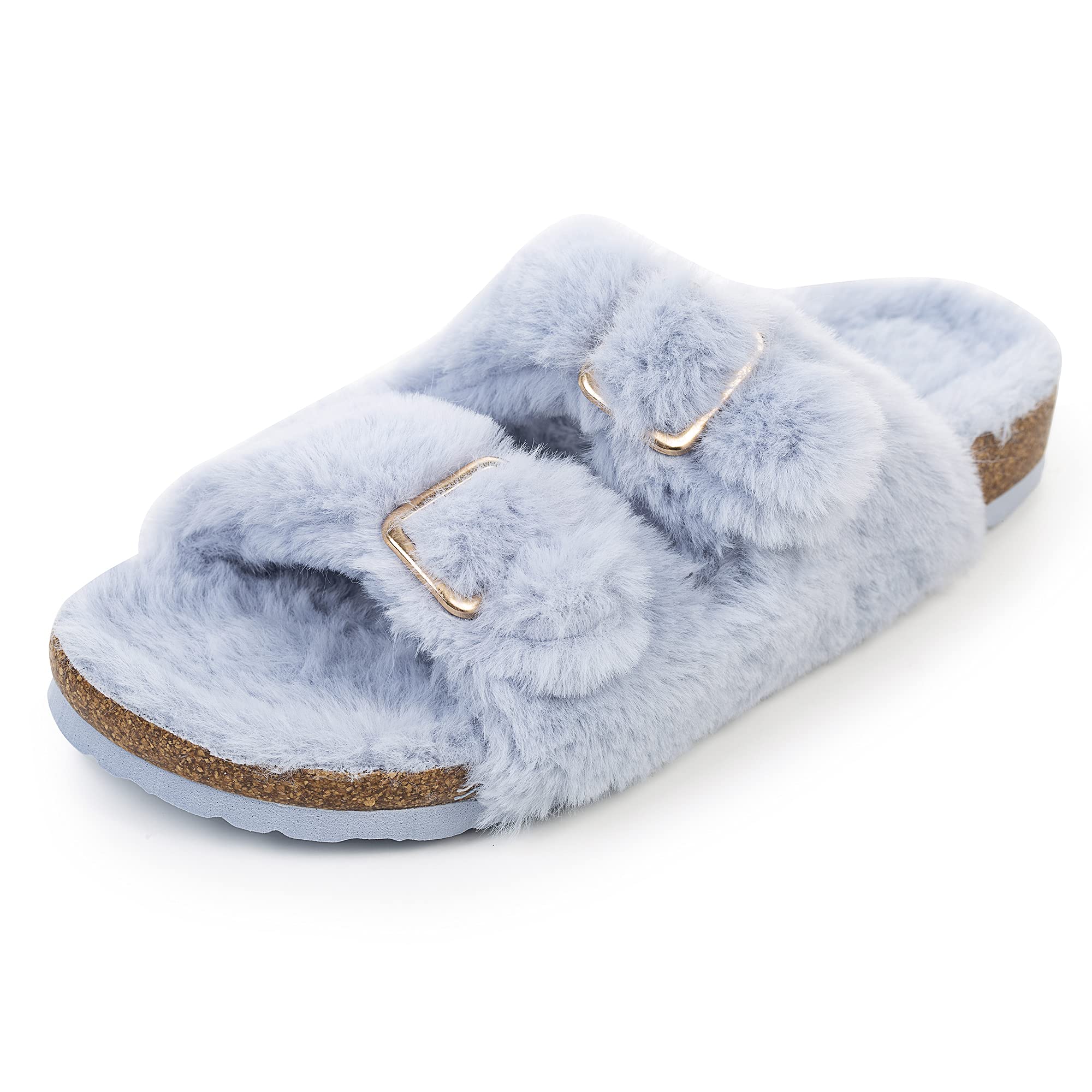 Foto 4 pulgar | Zapatilla Fitory Para Mujer Con Punta Abierta, Piel De Conejo Sintética, Color Azul, Talla 7 - Venta Internacional.