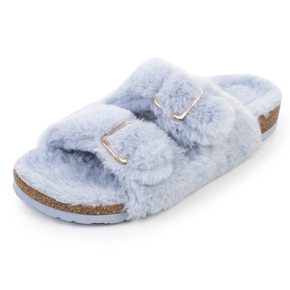 Foto 3 | Zapatilla Fitory Para Mujer Con Punta Abierta, Piel De Conejo Sintética, Color Azul, Talla 7 - Venta Internacional.