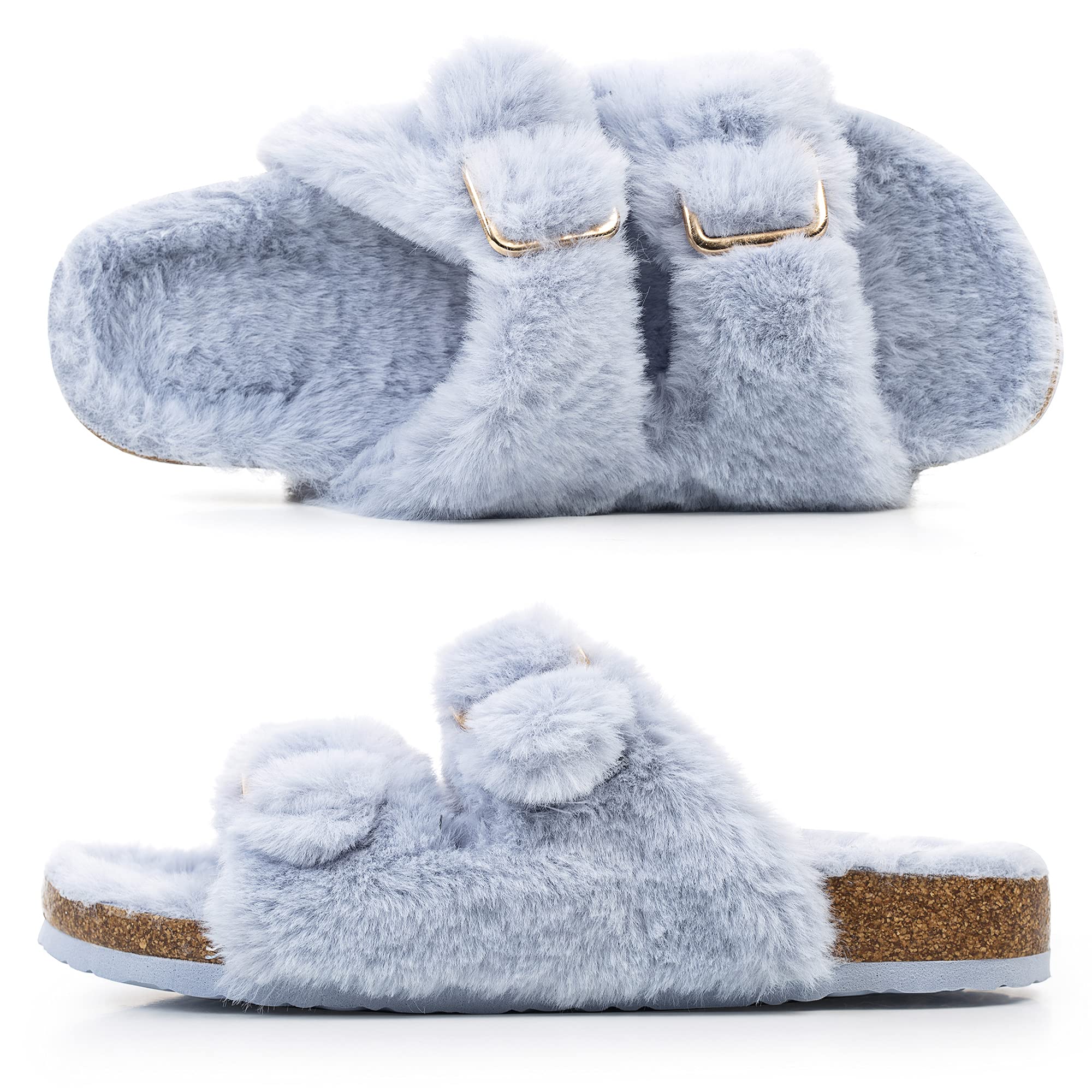Foto 5 pulgar | Zapatilla Fitory Para Mujer Con Punta Abierta, Piel De Conejo Sintética, Color Azul, Talla 7 - Venta Internacional.