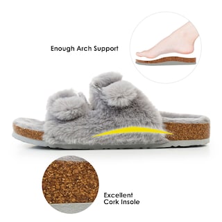 Foto 2 | Zapatilla Fitory Para Mujer Con Punta Abierta, Piel De Conejo Sintética, Color Gris, Talla 7 - Venta Internacional.