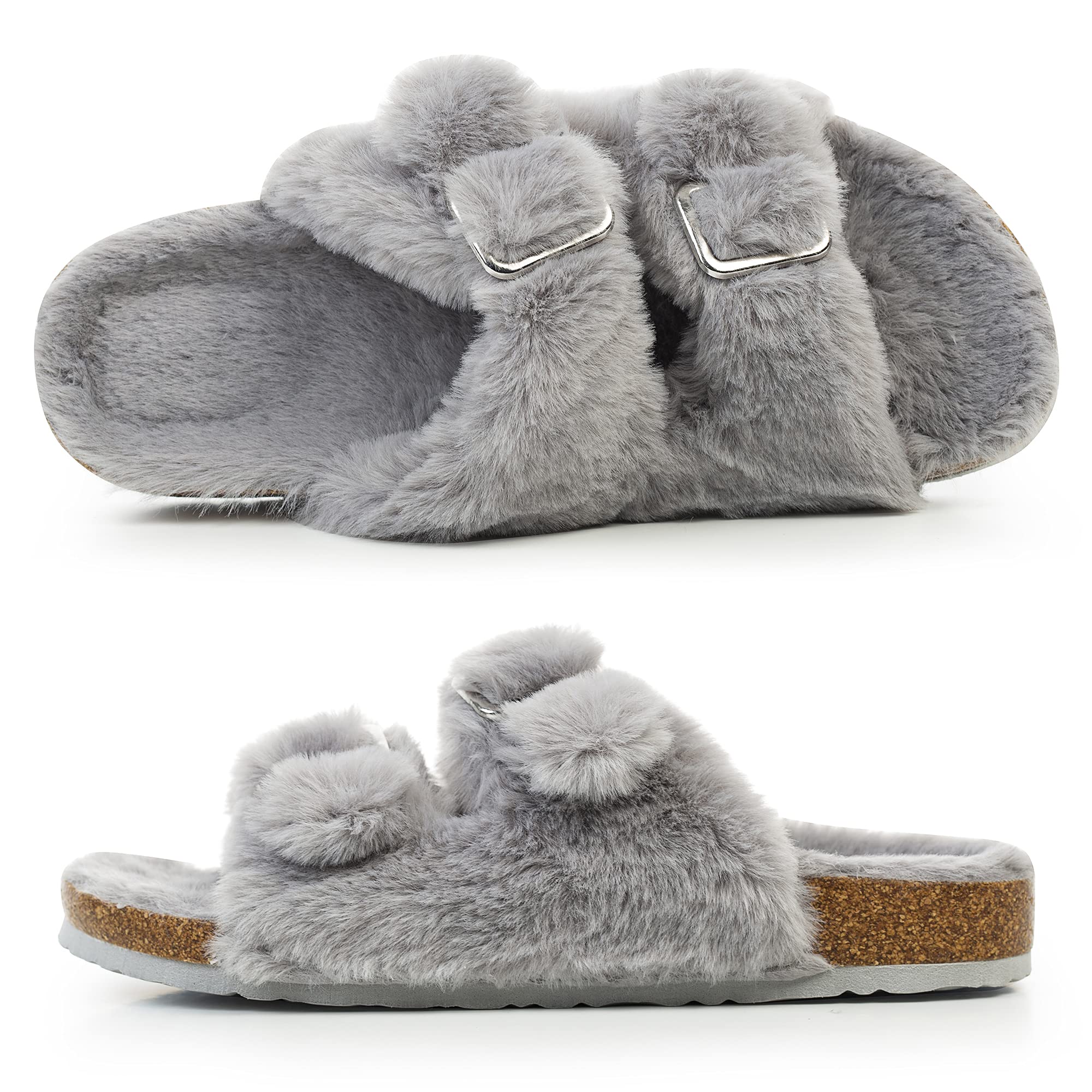 Foto 4 pulgar | Zapatilla Fitory Para Mujer Con Punta Abierta, Piel De Conejo Sintética, Color Gris, Talla 7 - Venta Internacional.