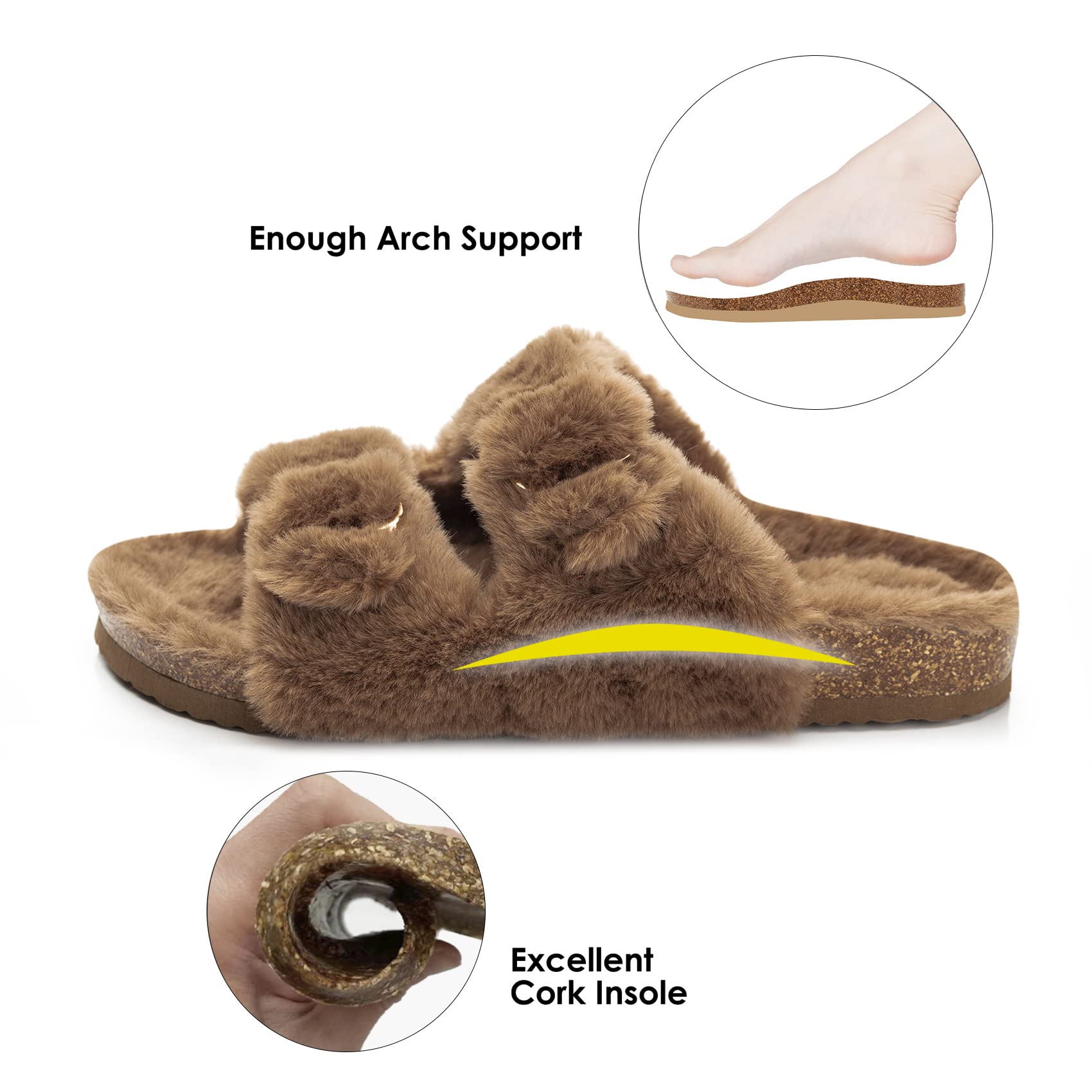 Foto 4 pulgar | Sandalias Slipper Fitory Con Punta Abierta De Piel De Conejo Sintética Y Corcho, Color Marrón 8 - Venta Internacional.