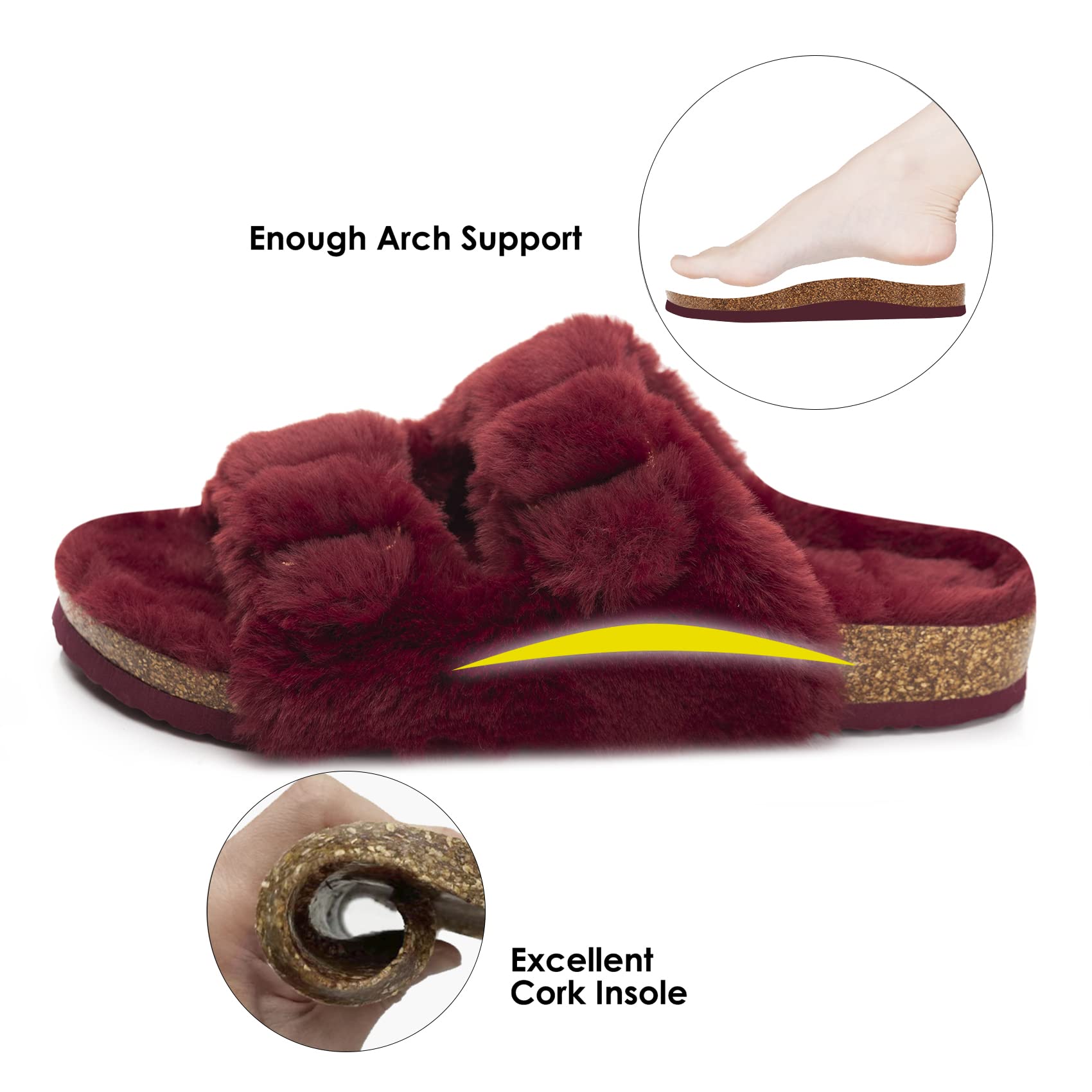 Foto 4 pulgar | Zapatilla Fitory Para Mujer Con Punta Abierta, Piel De Conejo Sintética, Color Rojo Vino 10 - Venta Internacional.