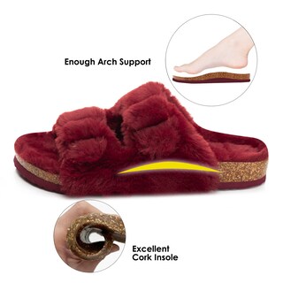 Foto 3 | Zapatilla Fitory Para Mujer Con Punta Abierta, Piel De Conejo Sintética, Color Rojo Vino 10 - Venta Internacional.