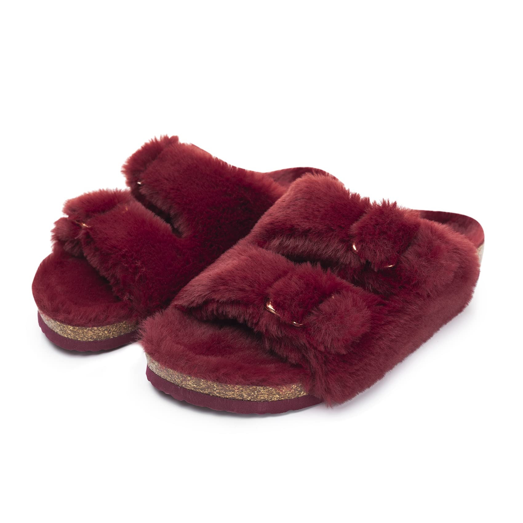 Foto 6 pulgar | Zapatilla Fitory Para Mujer Con Punta Abierta, Piel De Conejo Sintética, Color Rojo Vino 10 - Venta Internacional.