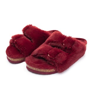Foto 5 | Zapatilla Fitory Para Mujer Con Punta Abierta, Piel De Conejo Sintética, Color Rojo Vino 10 - Venta Internacional.