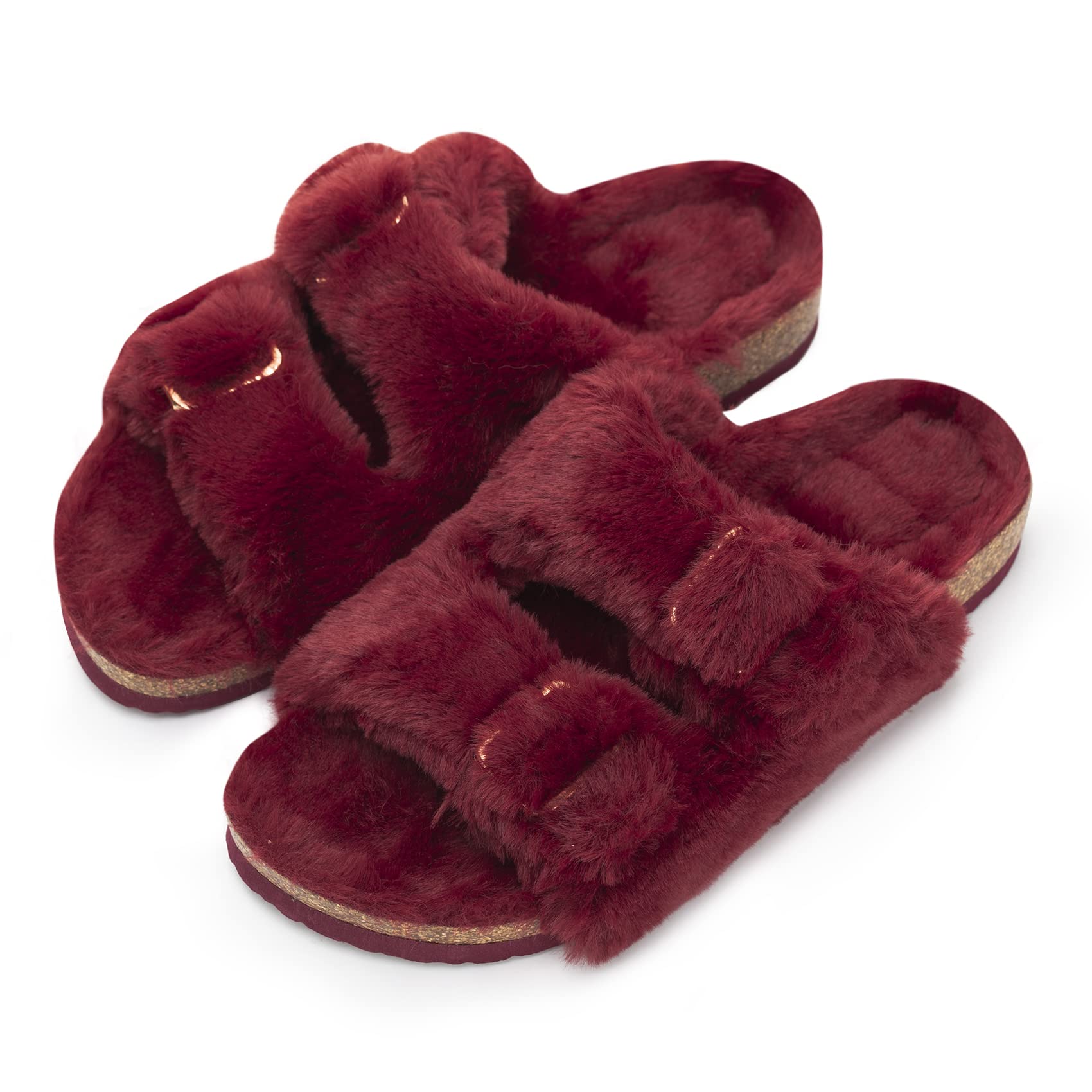 Foto 7 pulgar | Zapatilla Fitory Para Mujer Con Punta Abierta, Piel De Conejo Sintética, Color Rojo Vino 10 - Venta Internacional.
