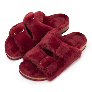 Foto 6 | Zapatilla Fitory Para Mujer Con Punta Abierta, Piel De Conejo Sintética, Color Rojo Vino 10 - Venta Internacional.