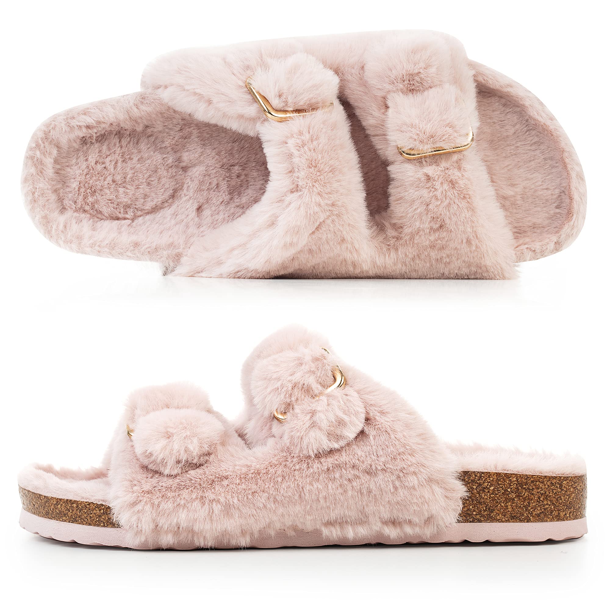 Foto 5 pulgar | Zapatilla Fitory Para Mujer Con Punta Abierta, Piel De Conejo Sintética, Color Rosa, Talla 8.5 - Venta Internacional.