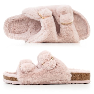 Foto 4 | Zapatilla Fitory Para Mujer Con Punta Abierta, Piel De Conejo Sintética, Color Rosa, Talla 8.5 - Venta Internacional.