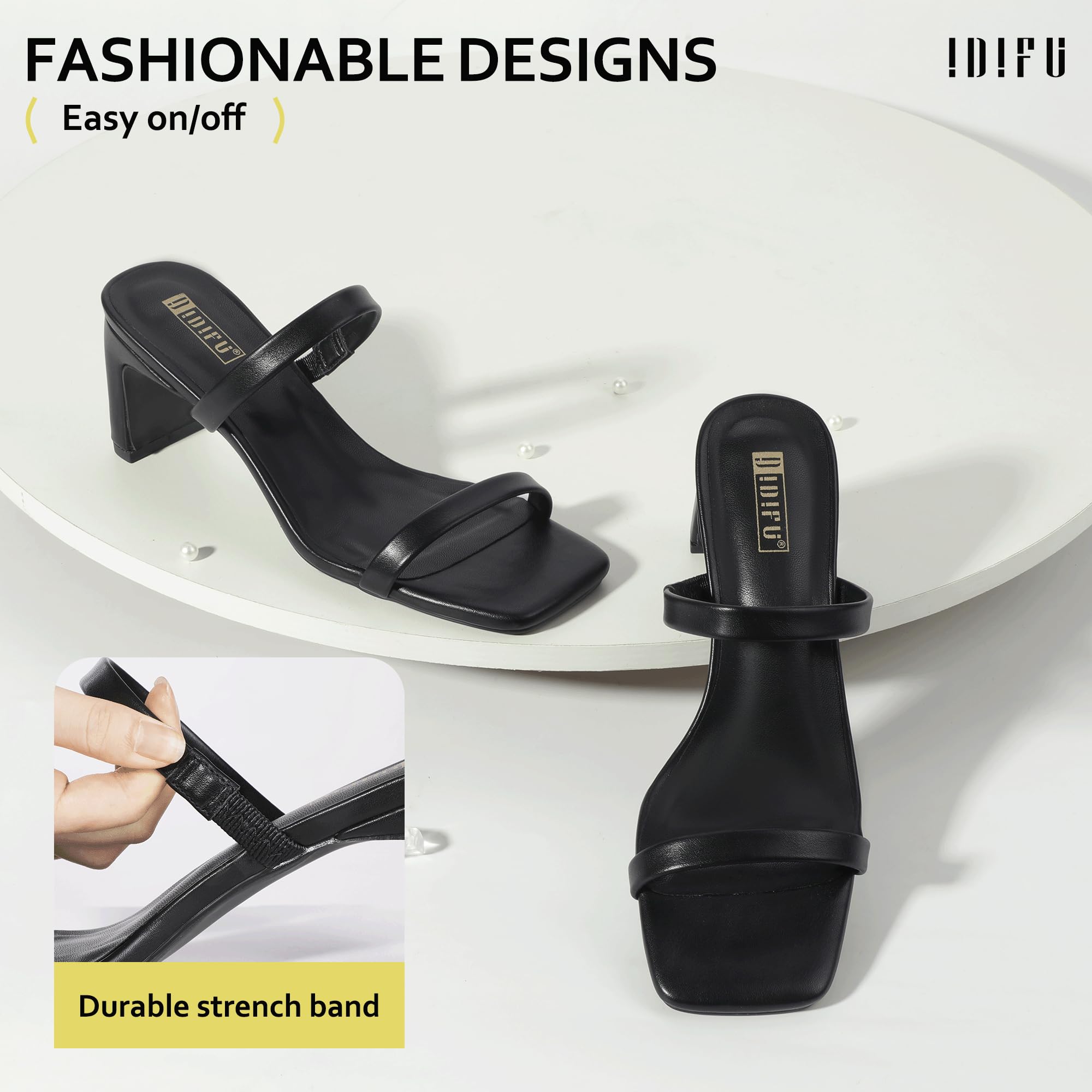 Foto 3 | Sandalias De Tacón Idifu Negras Con Tacón Bajo Y Tacón Grueso Para Mujer - Venta Internacional.