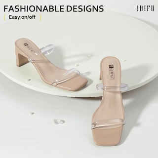 Foto 3 | Sandalias De Tacón Idifu Clear Low Block Tacones Para Mujer Nude 35 - Venta Internacional.