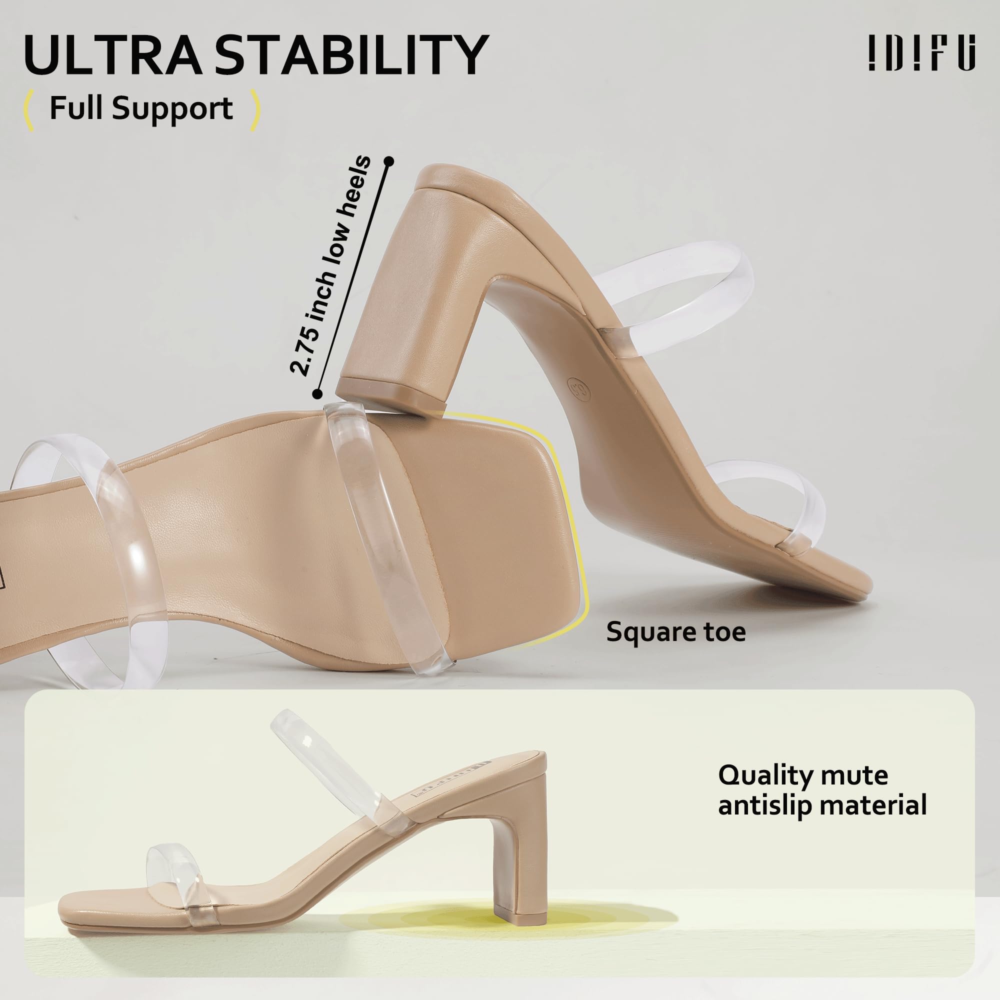 Foto 4 | Sandalias De Tacón Idifu Clear Low Block Tacones Para Mujer Nude 35 - Venta Internacional.