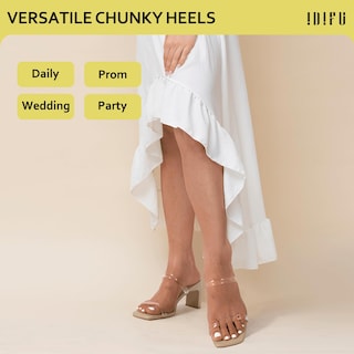 Foto 6 | Sandalias De Tacón Idifu Clear Low Block Tacones Para Mujer Nude 35 - Venta Internacional.