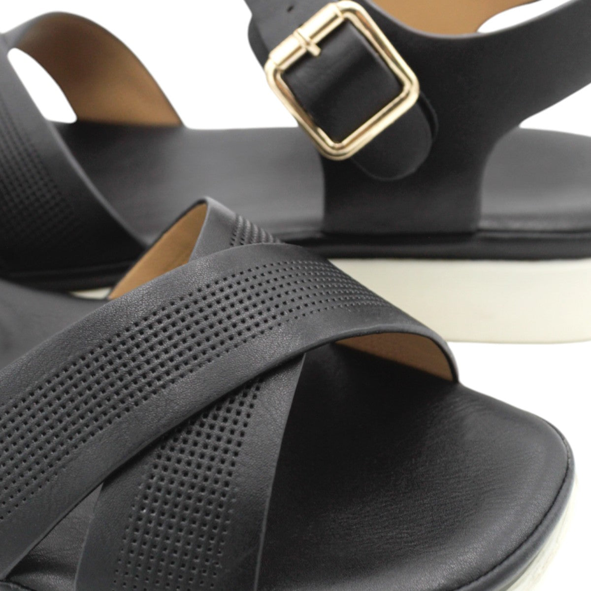 Foto 6 pulgar | Sandalias de Piso Rbcollection Exterior Piel Vegana Negro para Mujer