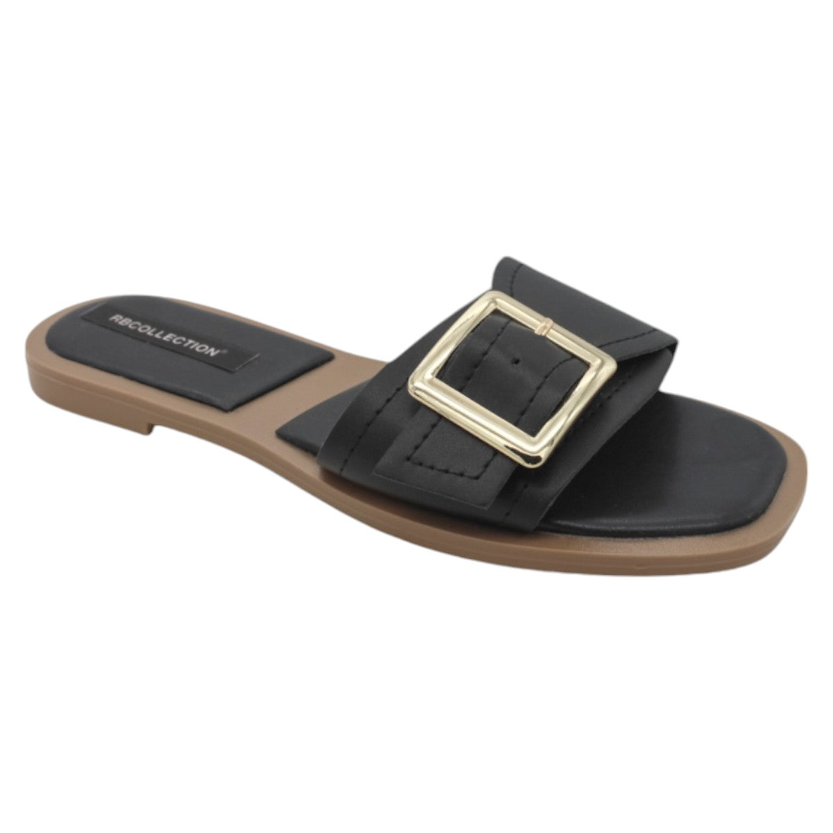 Foto 2 pulgar | Sandalias de Piso RbBasics Exterior Piel Vegana Negras para Mujer