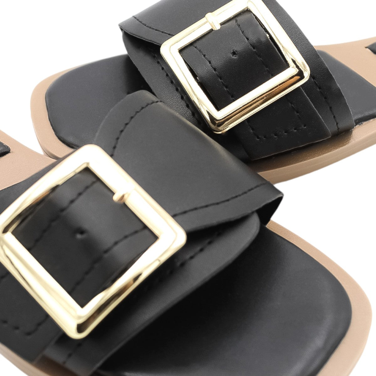 Foto 6 pulgar | Sandalias de Piso RbBasics Exterior Piel Vegana Negras para Mujer